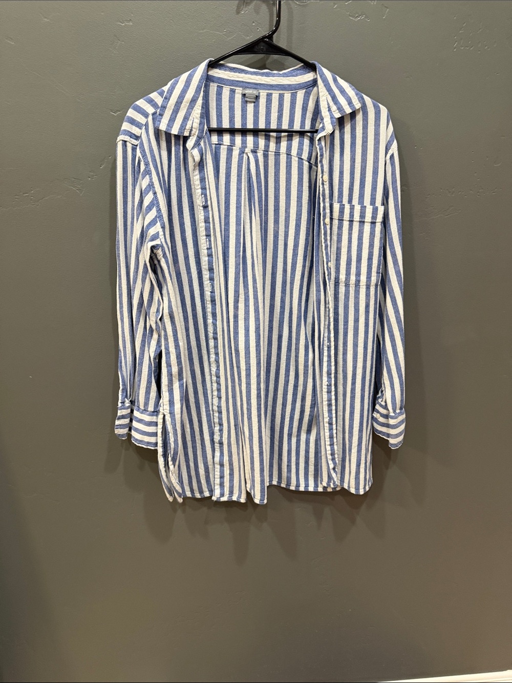 Striped Blue and White Men's Button-Up Shirt